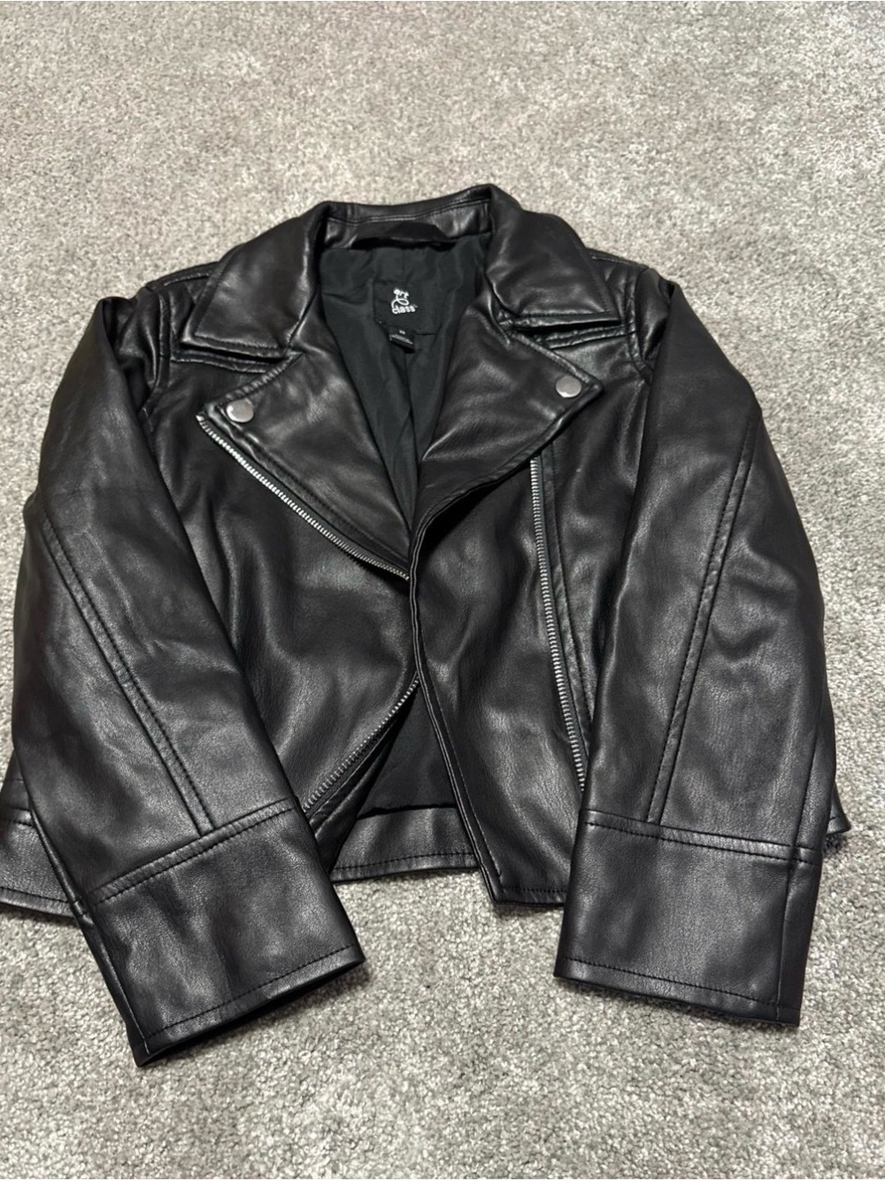 art class Black Faux Leather Moto Jacket for Kids